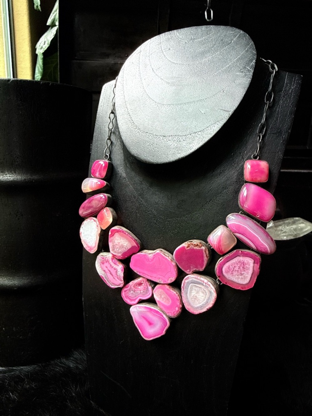 Bold Pink Agate Statement Necklace - Women Jewelry